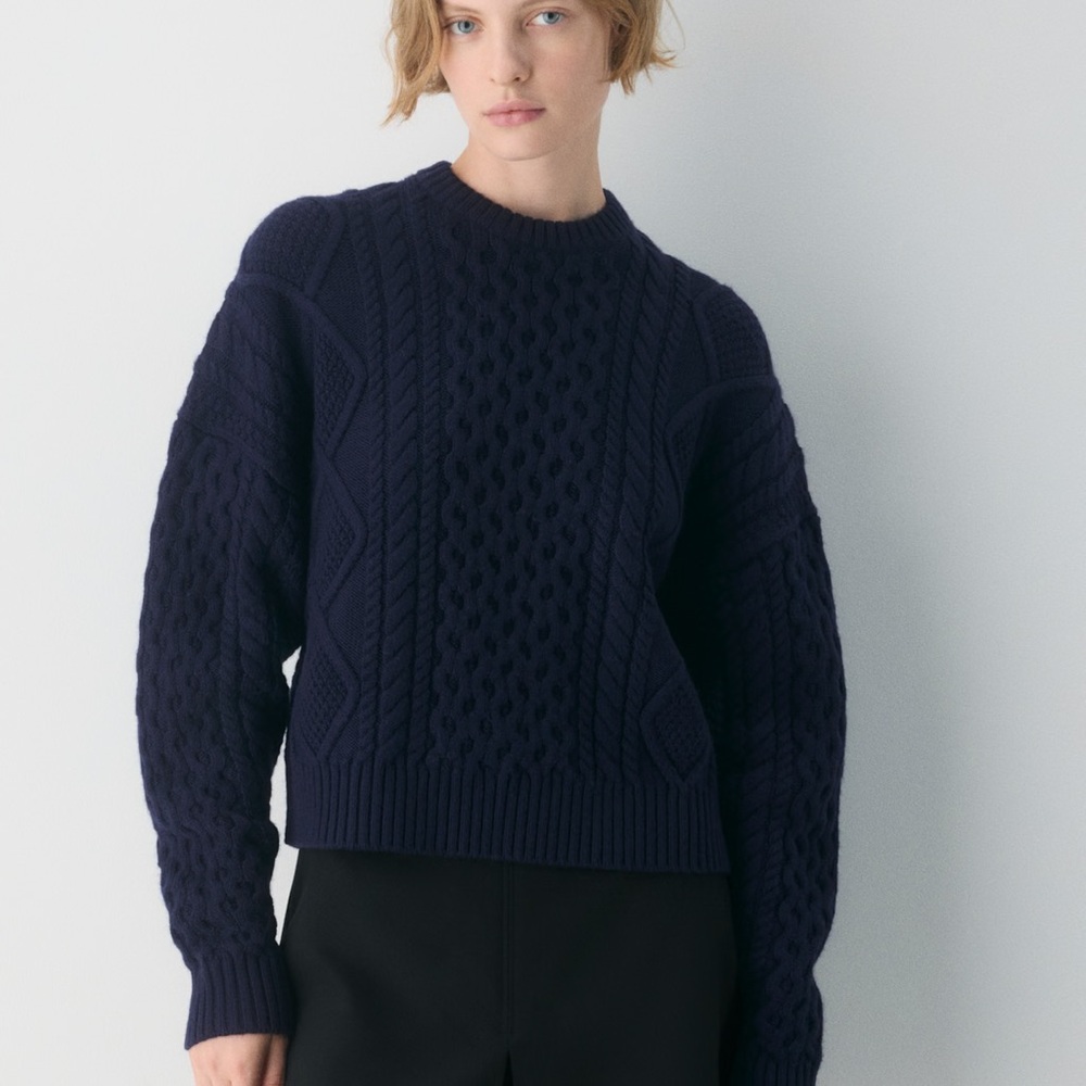 Aritzia Navy Cable Knit Merino Wool Sweater